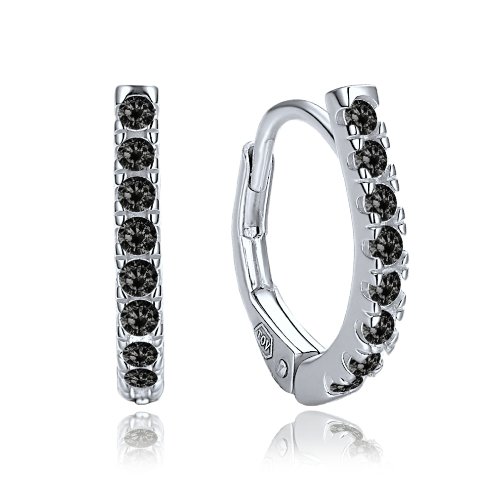 MINET Elegantní stříbrné náušnice s černými zirkony