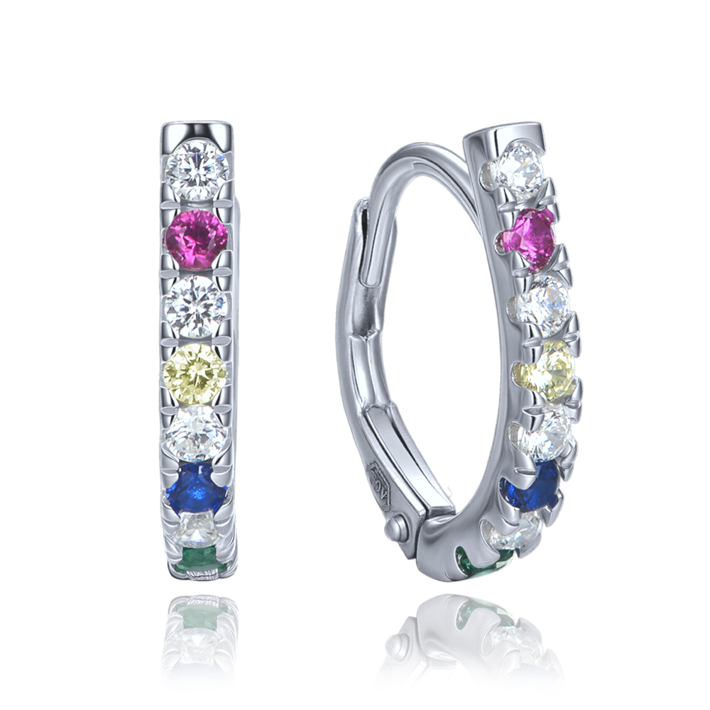 MINET Elegantní stříbrné náušnice s různobarevnými zirkony