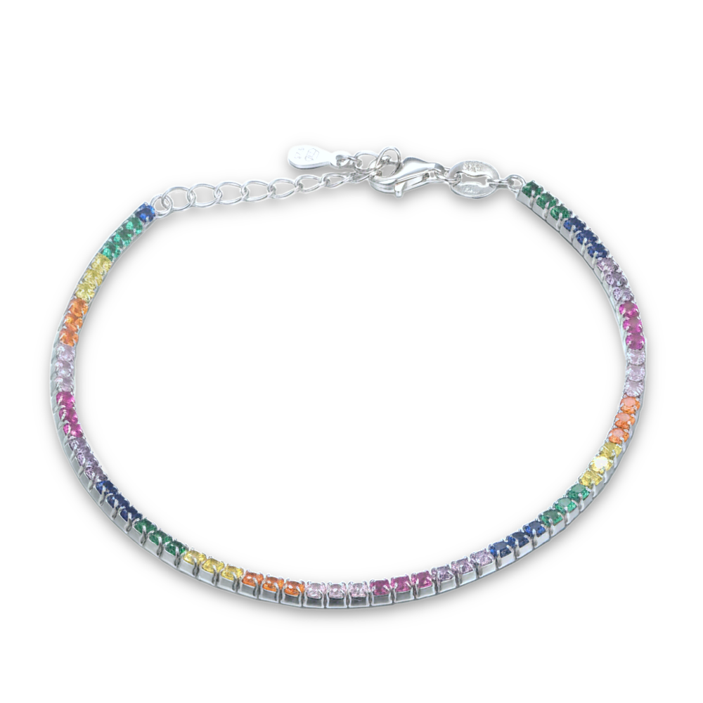 MINET Stříbrný tenisový náramek s různobarevnými zirkony