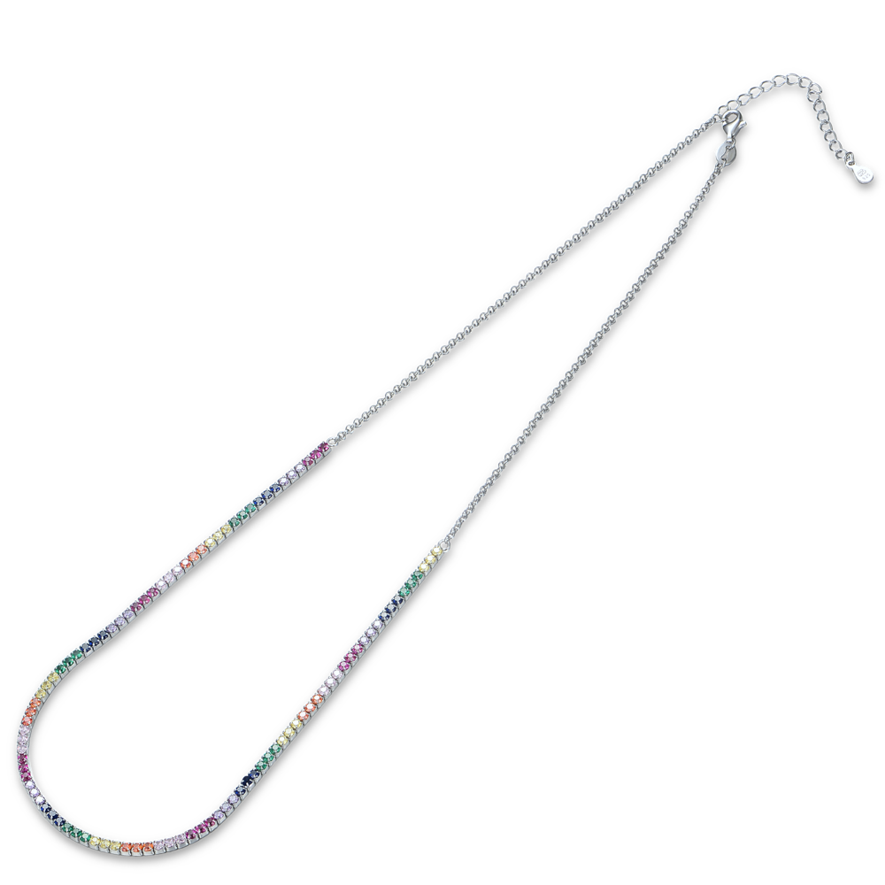 MINET Stříbrný tenisový náhrdelník s různobarevnými zirkony