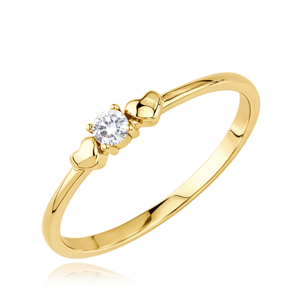 MINET Decentní zlatý prsten se zirkonem a srdíčky Au 585/1000 vel. 55 - 1,35g