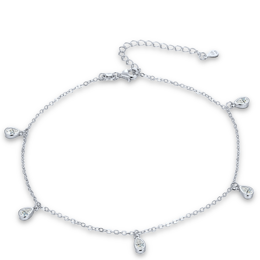 MINET Stříbrný řetízek na kotník s bílým zirkonem