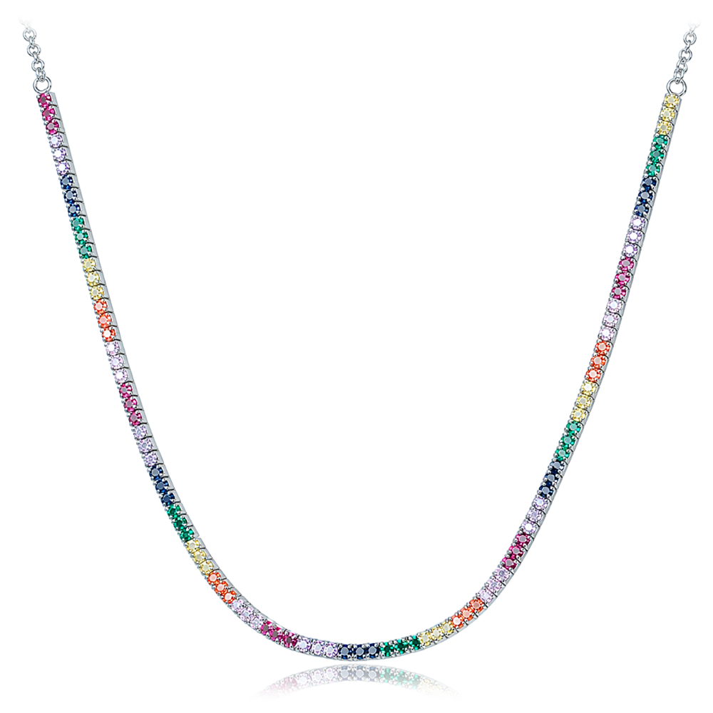 MINET Stříbrný tenisový náhrdelník s různobarevnými zirkony