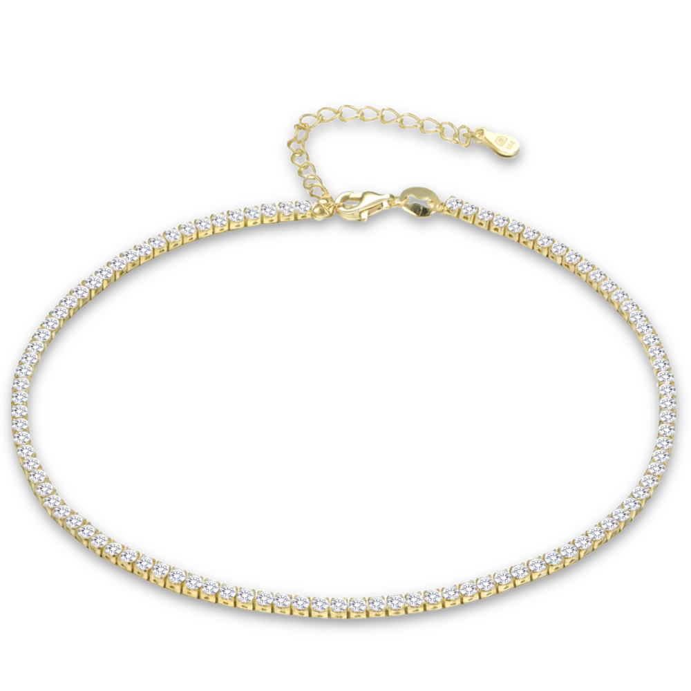 MINET Pozlacený tenisový řetízek na kotník s bílým zirkonem