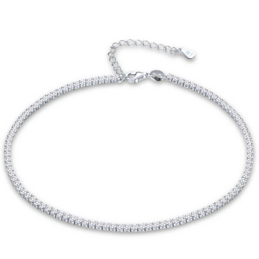 MINET Stříbrný tenisový řetízek na kotník s bílým zirkonem