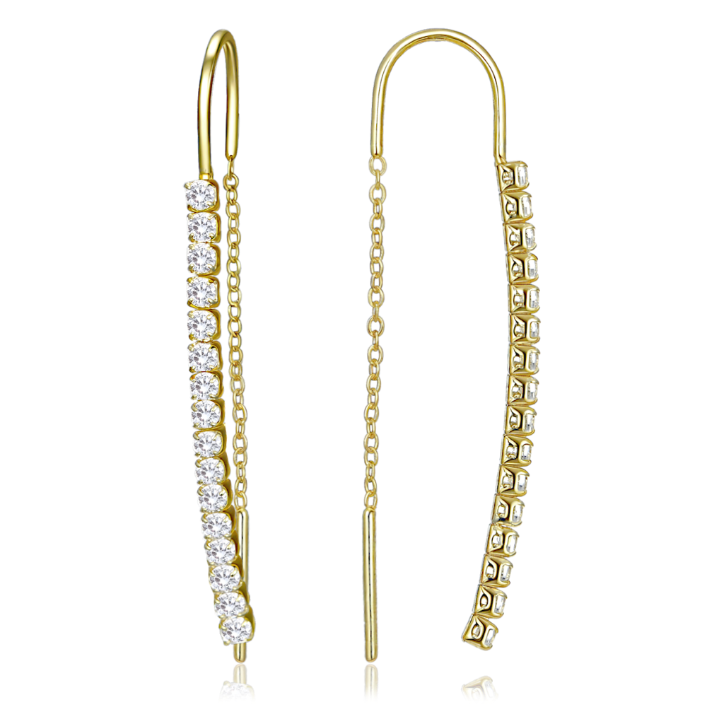 MINET Elegantní pozlacené stříbrné závěsné náušnice s bílými zirkony