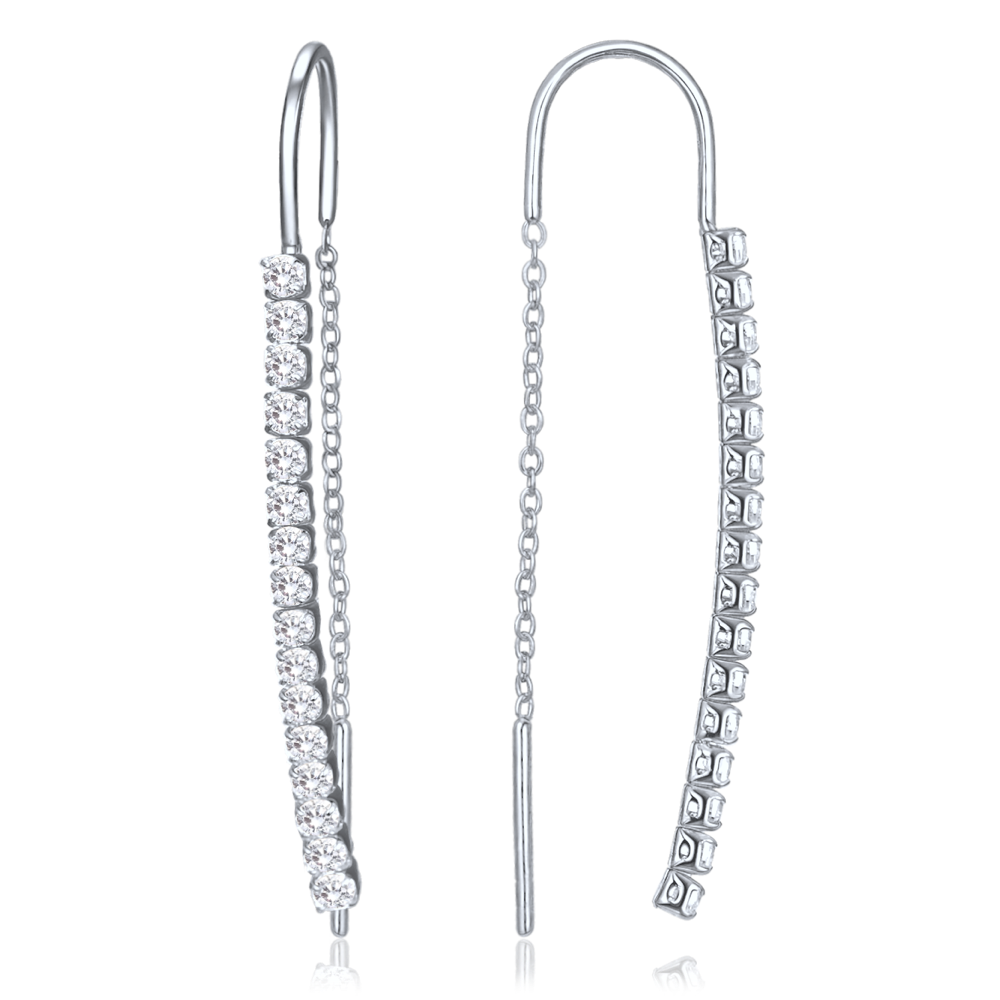 MINET Elegantní stříbrné závěsné náušnice s bílými zirkony