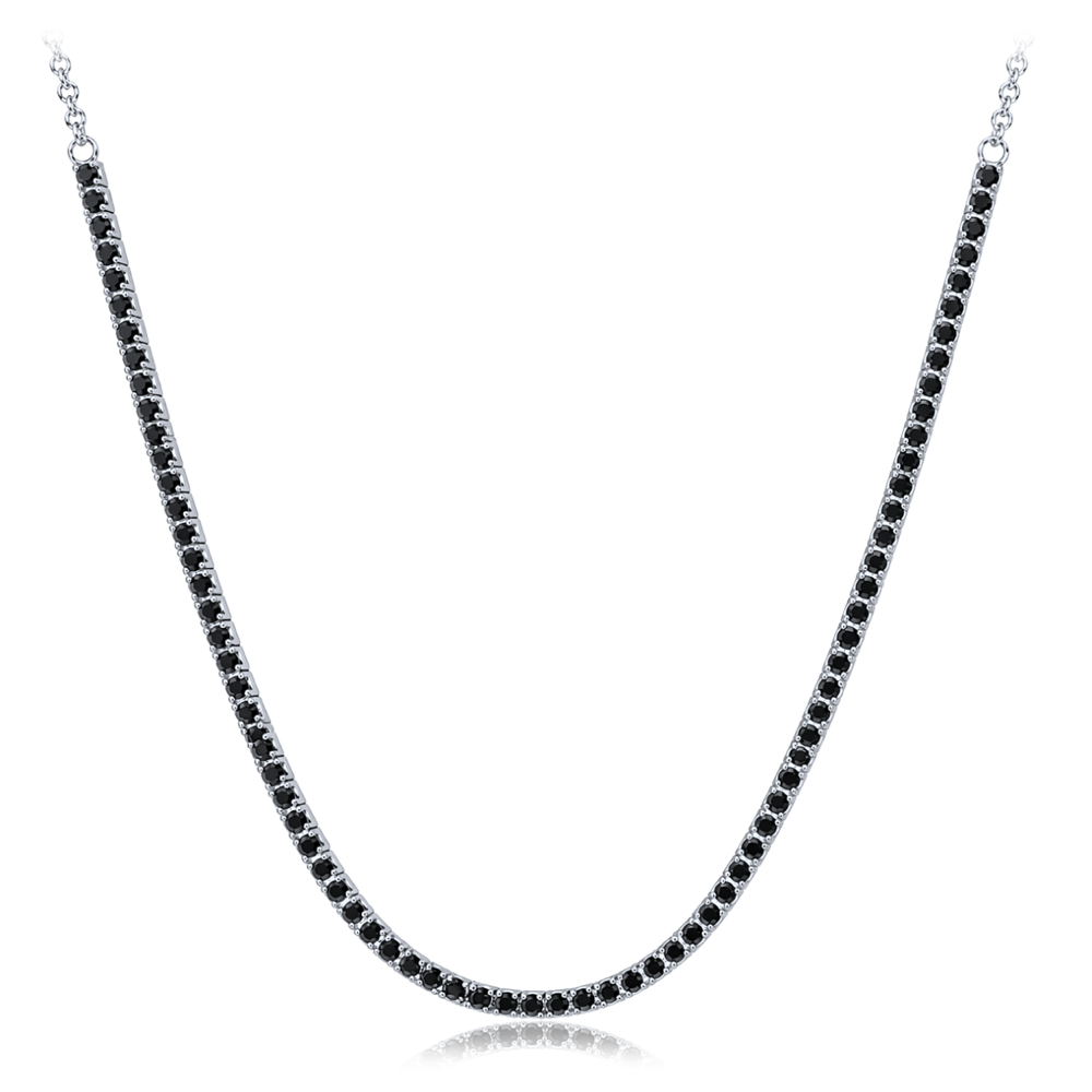 MINET Stříbrný tenisový náhrdelník s černými zirkony