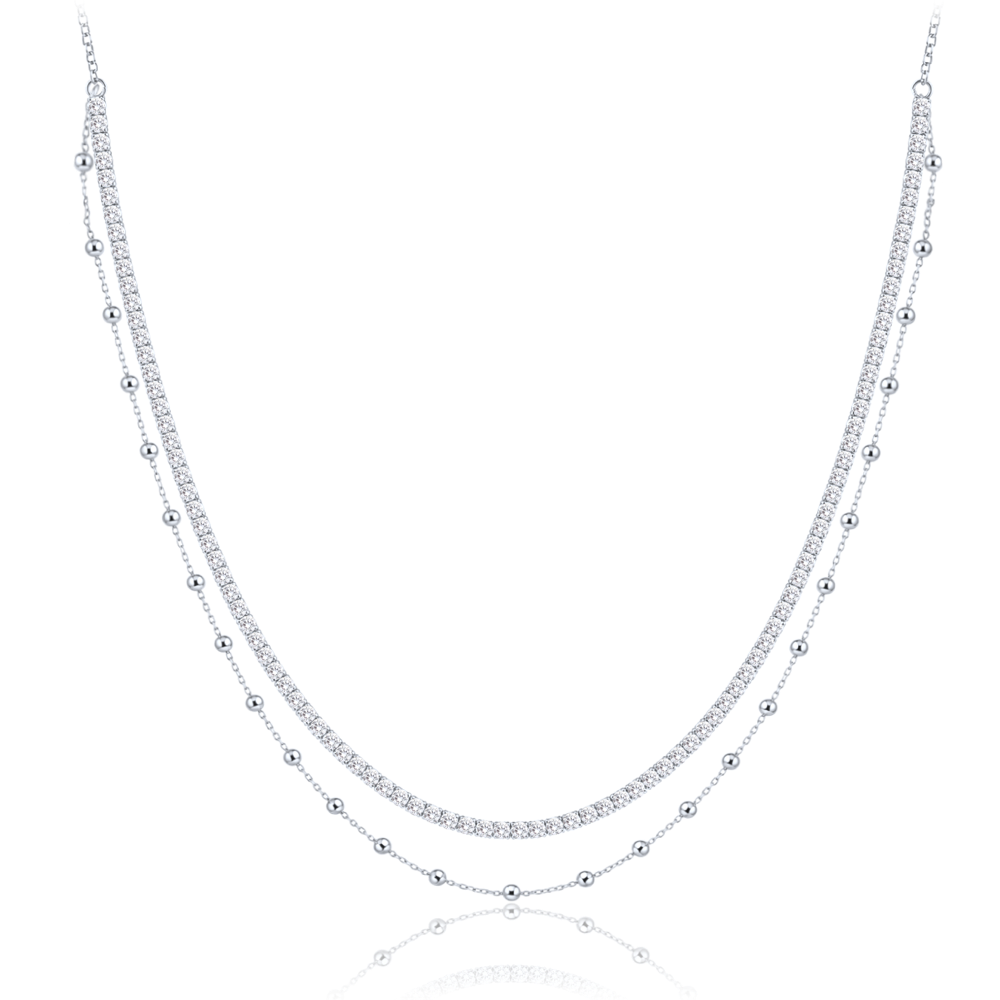 MINET Elegantní dvojitý stříbrný náhrdelník s bílým zirkonem