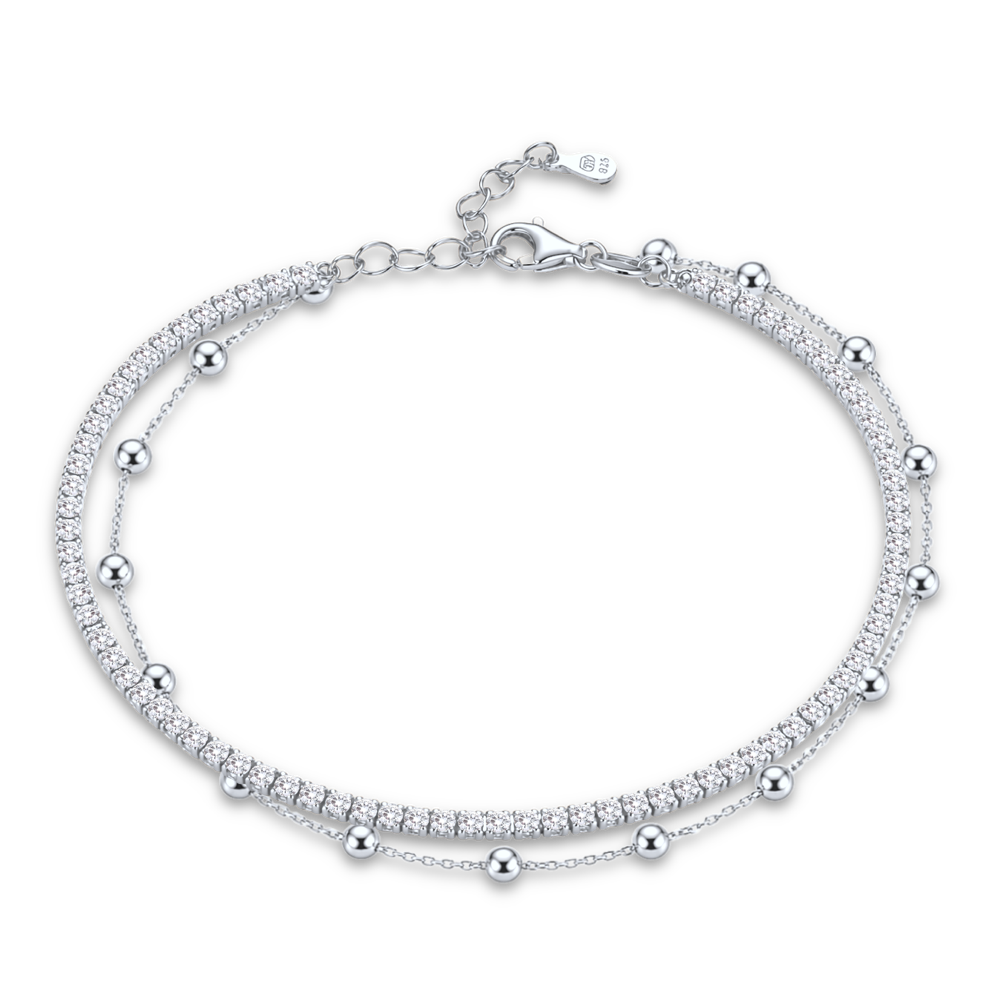 MINET Elegantní dvojitý stříbrný náramek s bílým zirkonem