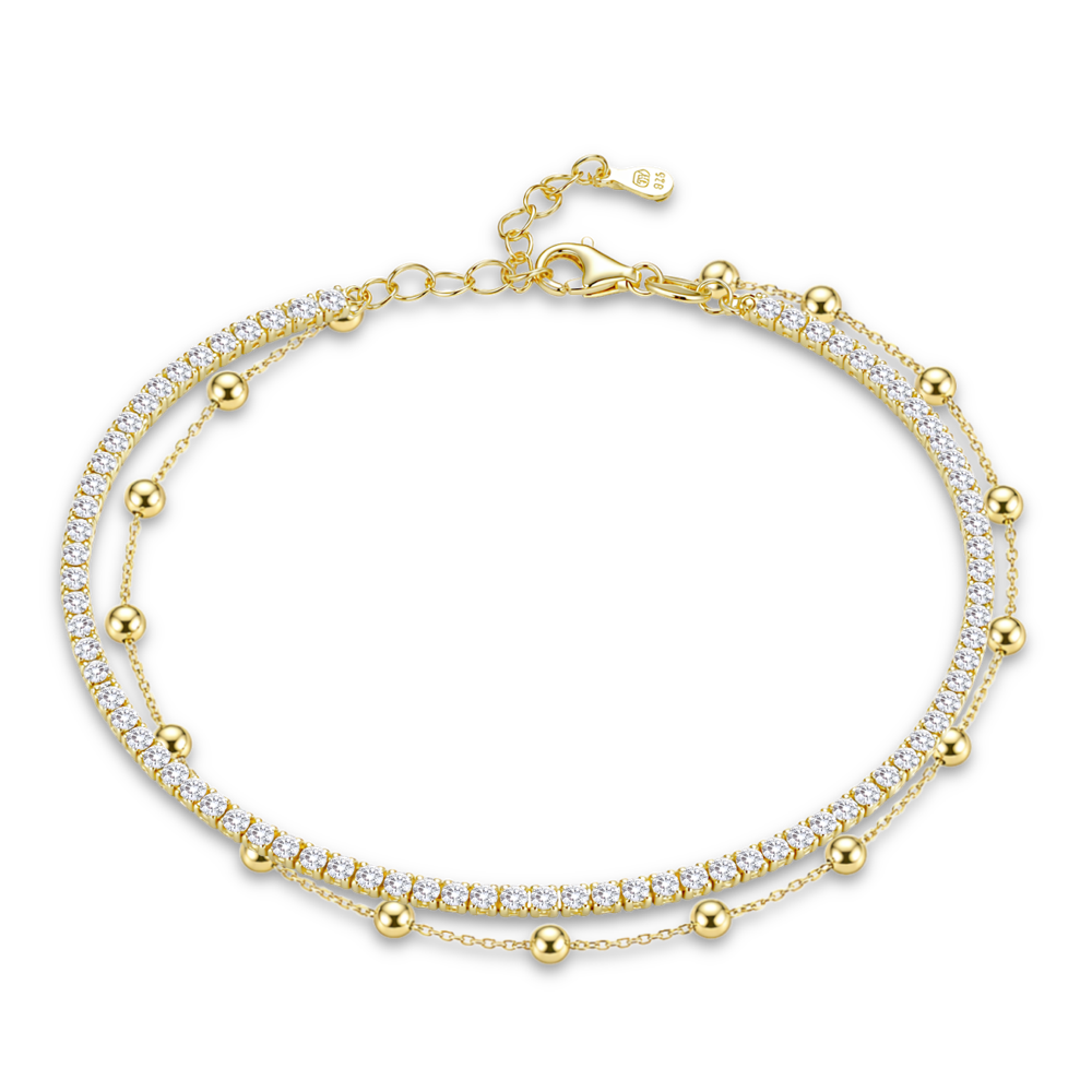 MINET Elegantní dvojitý pozlacený stříbrný náramek s bílým zirkonem