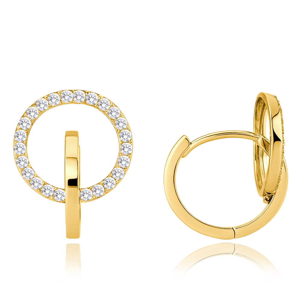 MINET Zlaté náušnice kroužky s bílými zirkony Au 585/1000 - 1,90g JMG0027WGE11