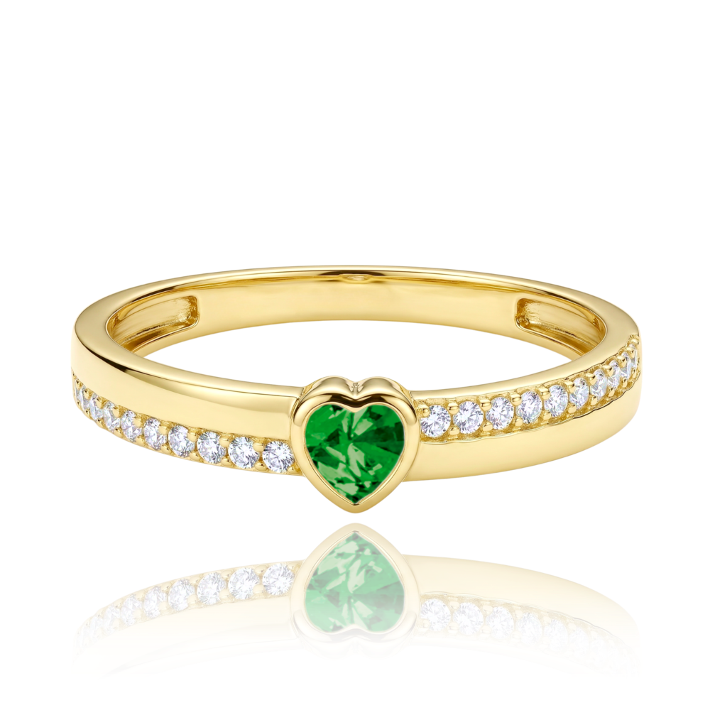 MINET Zlatý prsten srdíčko se zeleným a bílým zirkonem Au 585/1000 vel. 55 - 1,30g JMG0373GGR55