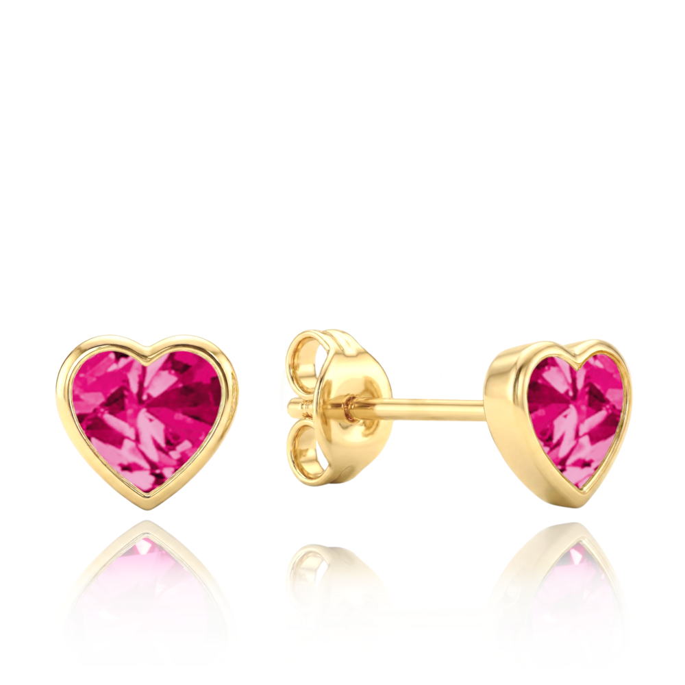 MINET Zlaté náušnice srdíčka s růžovými zirkony Au 585/1000 1,85g