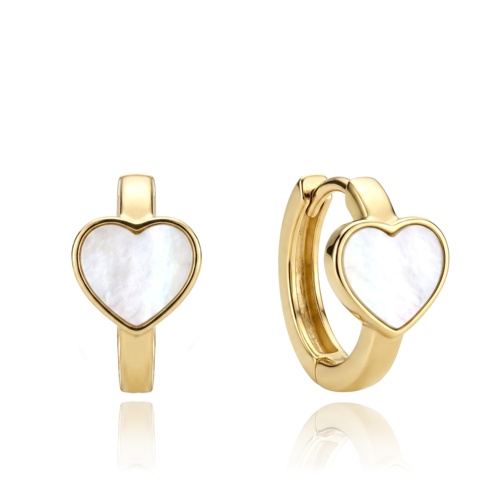 MINET Zlaté náušnice srdíčka s bílou perletí Au 585/1000 2,45g  JMG0374WGE00