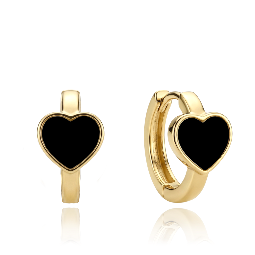 MINET Zlaté náušnice srdíčka s onyxem Au 585/1000 2,45g