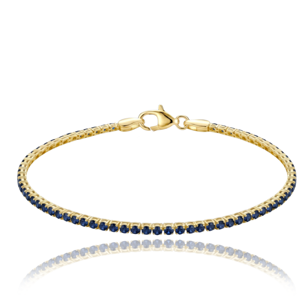 MINET Elegantní zlatý tenisový náramek s modrými zirkony Au 585/1000 1,75g