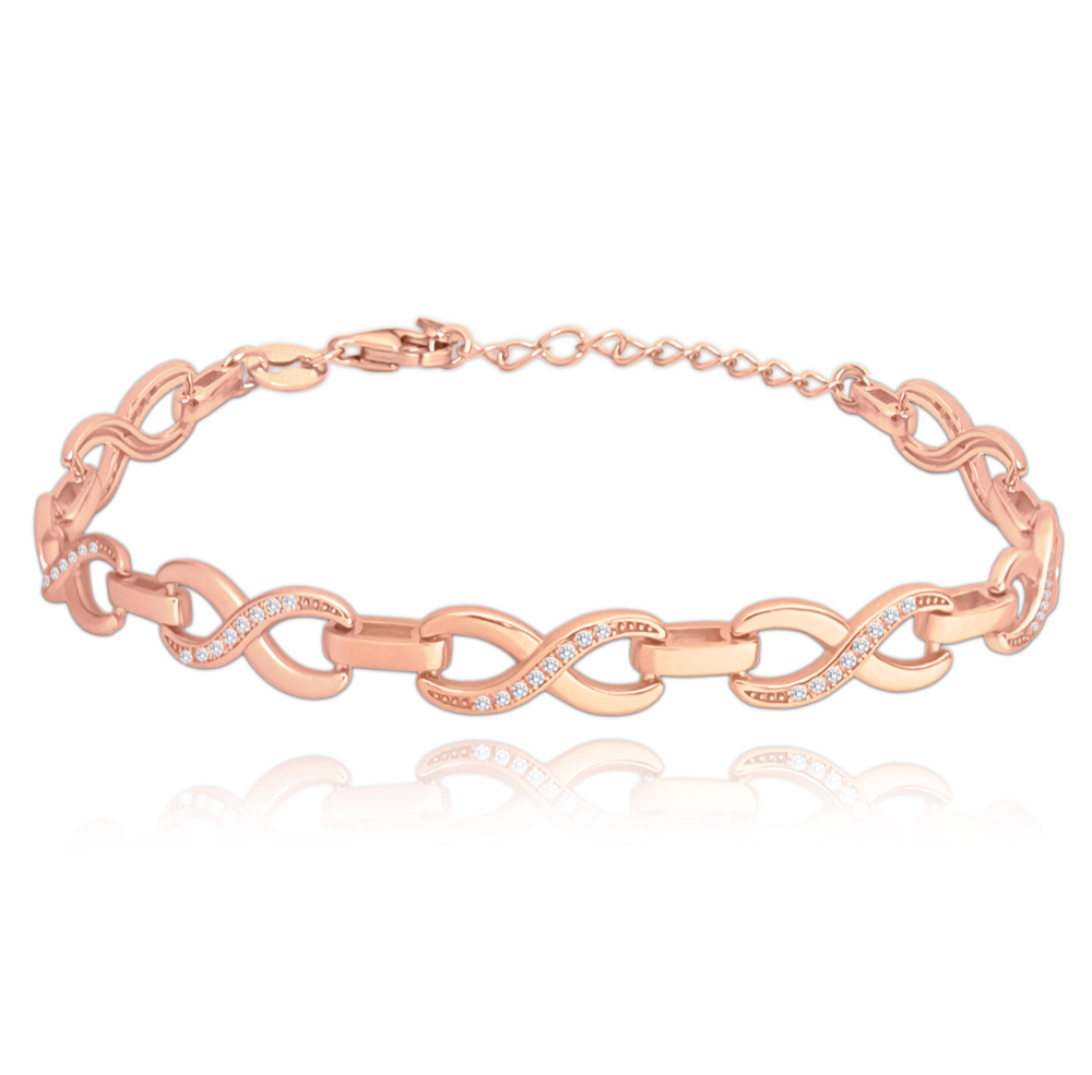 MINET Rosegold stříbrný náramek NEKONEČNO se zirkony