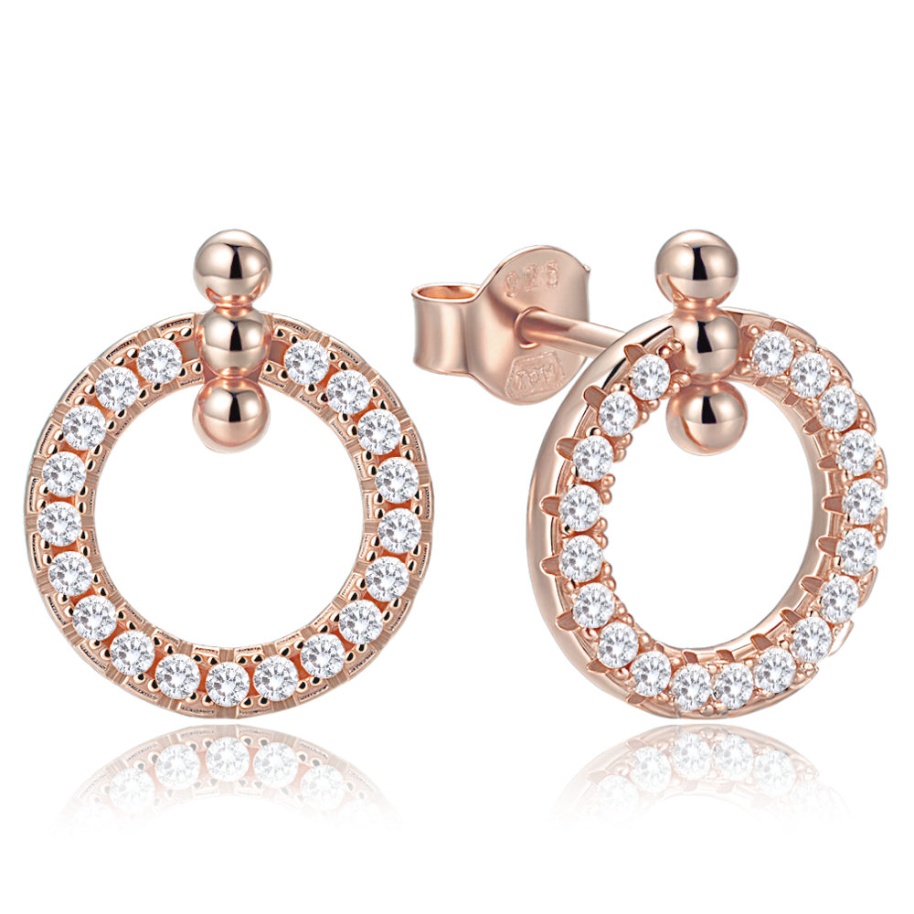 MINET Elegantní rosegold stříbrné náušnice kroužky se zirkony JMAN0679RE00
