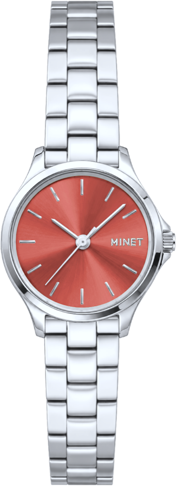 MINET Stříbrno-červené dámské hodinky CÉLINE s ocelovým řemínkem MWL5605