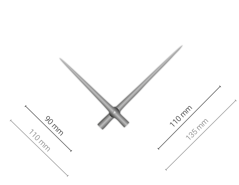 Stříbrné hliníkové ručičky na hodiny 110 mm | 90 mm