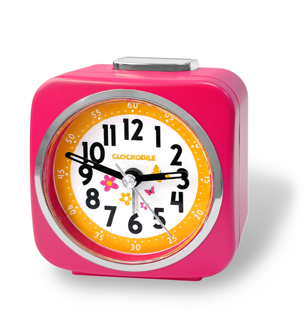 CLOCKODILE Růžový dětský budík MOTÝL S KYTIČKAMI