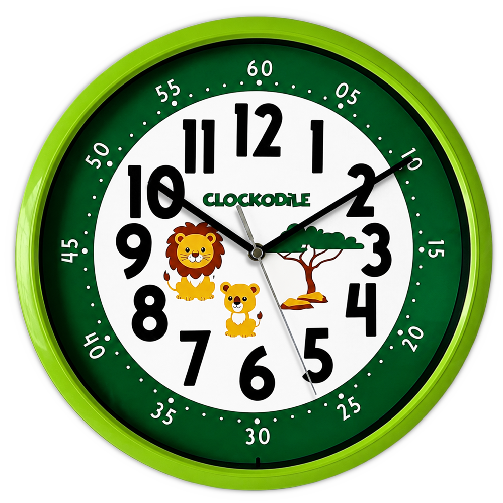 CLOCKODILE Zelené dětské hodiny LEV A LVÍČE