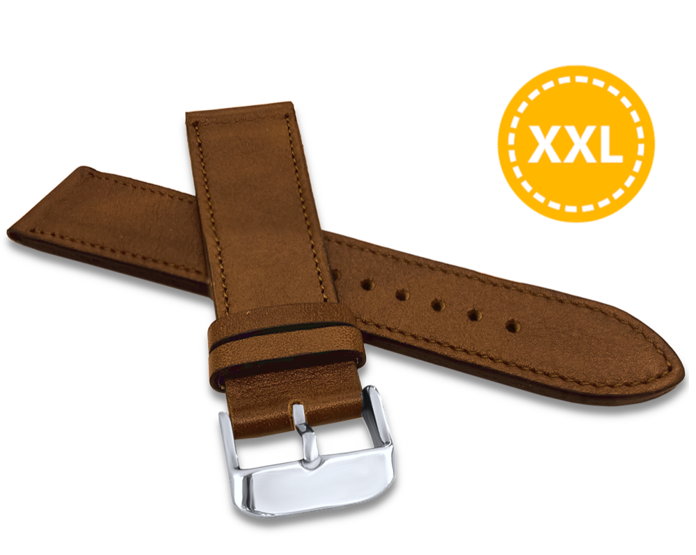 LAVVU XXL Prodloužený prošitý hnědý řemínek VERONA z luxusní kůže Top Grain - 22 XXL