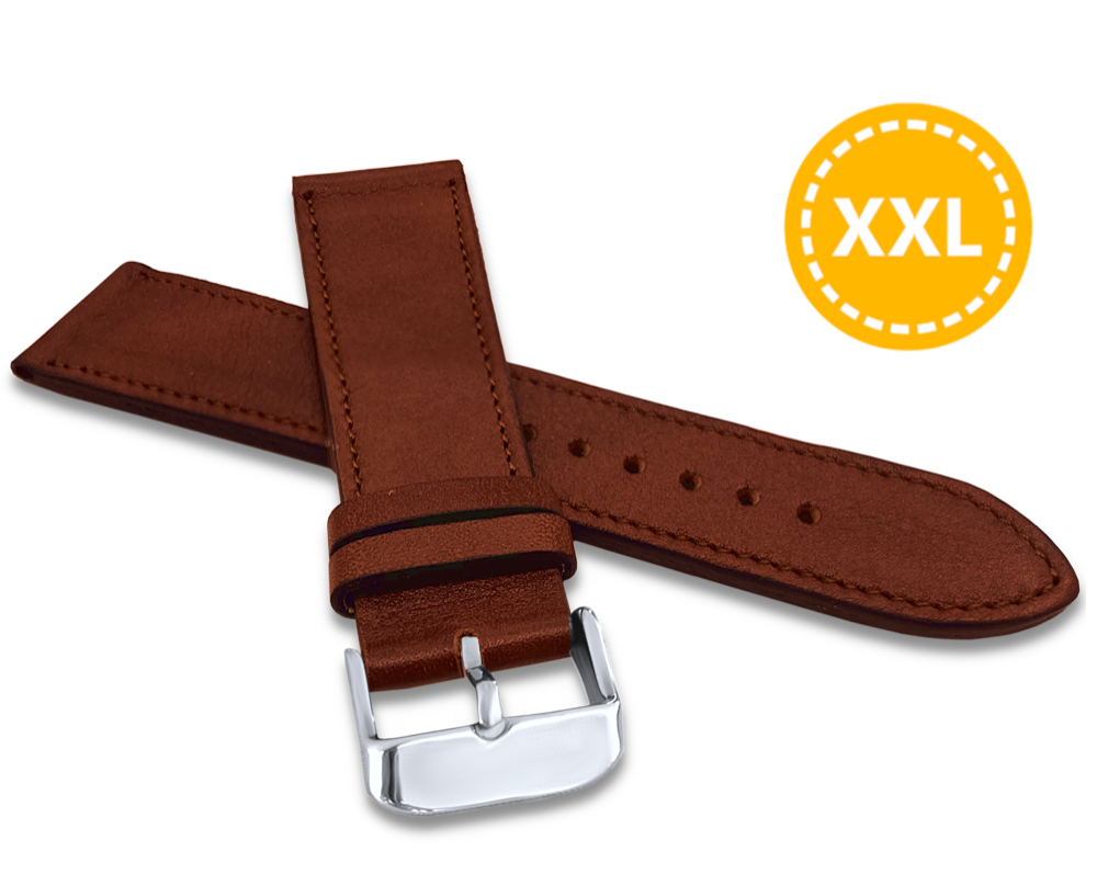 LAVVU XXL Prodloužený prošitý hnědý řemínek VERONA z luxusní kůže Top Grain - 20 XXL