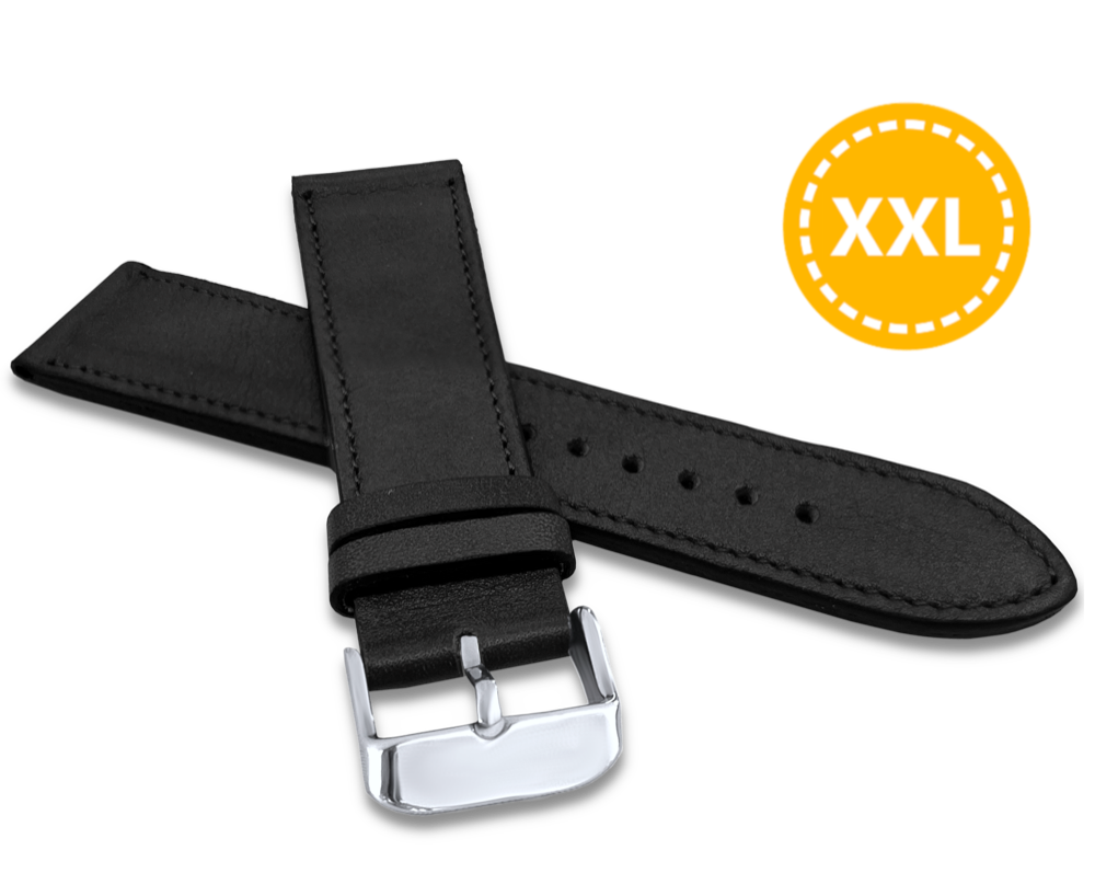 LAVVU XXL Prodloužený prošitý černý řemínek VERONA z luxusní kůže Top Grain - 20 XXL