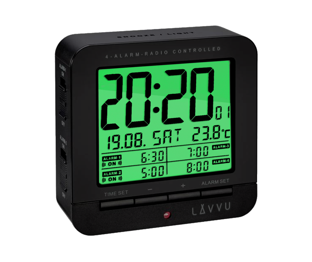Digitální budík řízený rádiovým signálem LAVVU Black Cube