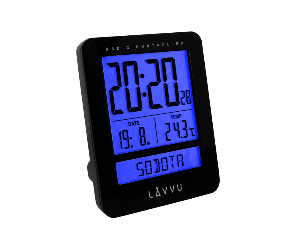 Digitální budík řízený rádiovým signálem LAVVU Duo Black s češtinou