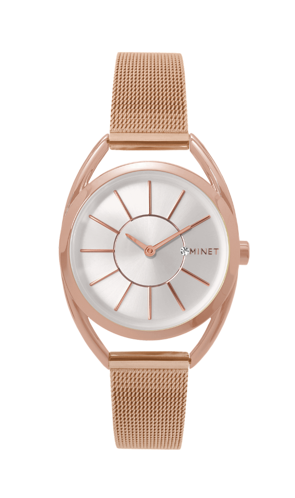 Růžové dámské hodinky MINET ICON ROSE GOLD MESH