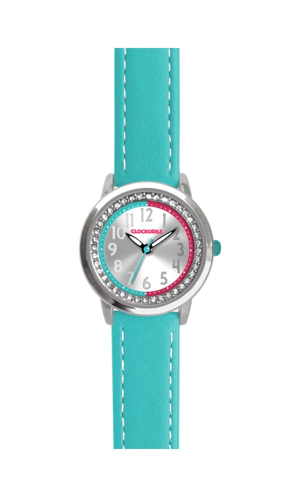 Tyrkysové třpytivé dívčí hodinky se kamínky CLOCKODILE SPARKLE