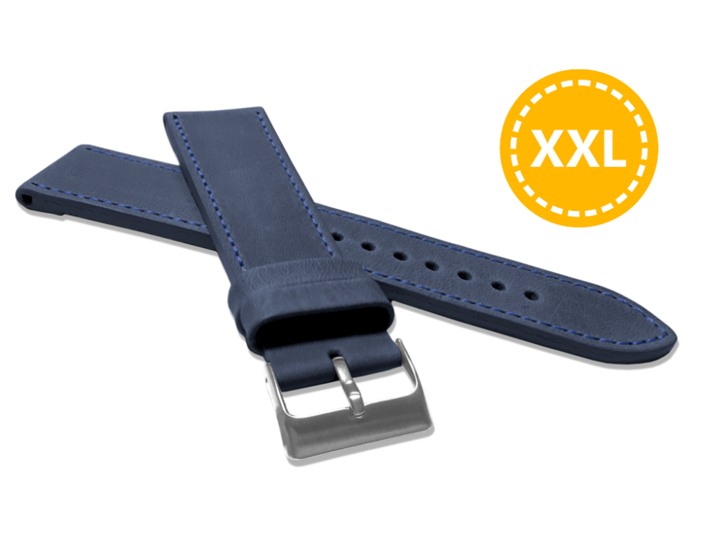 XXL Prodloužený prošitý modrý řemínek LAVVU SPORT z luxusní kůže Top Grain - 22 XXL