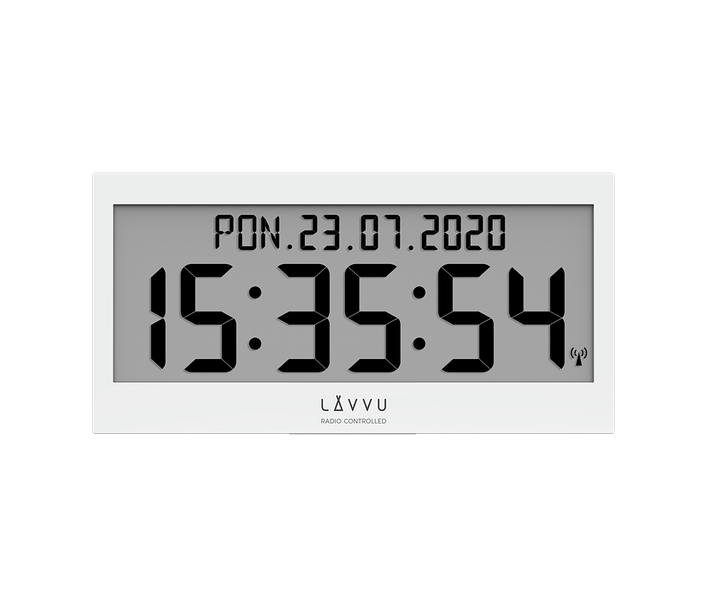 Bílé digitální hodiny s češtinou LAVVU MODIG řízené rádiovým signálem