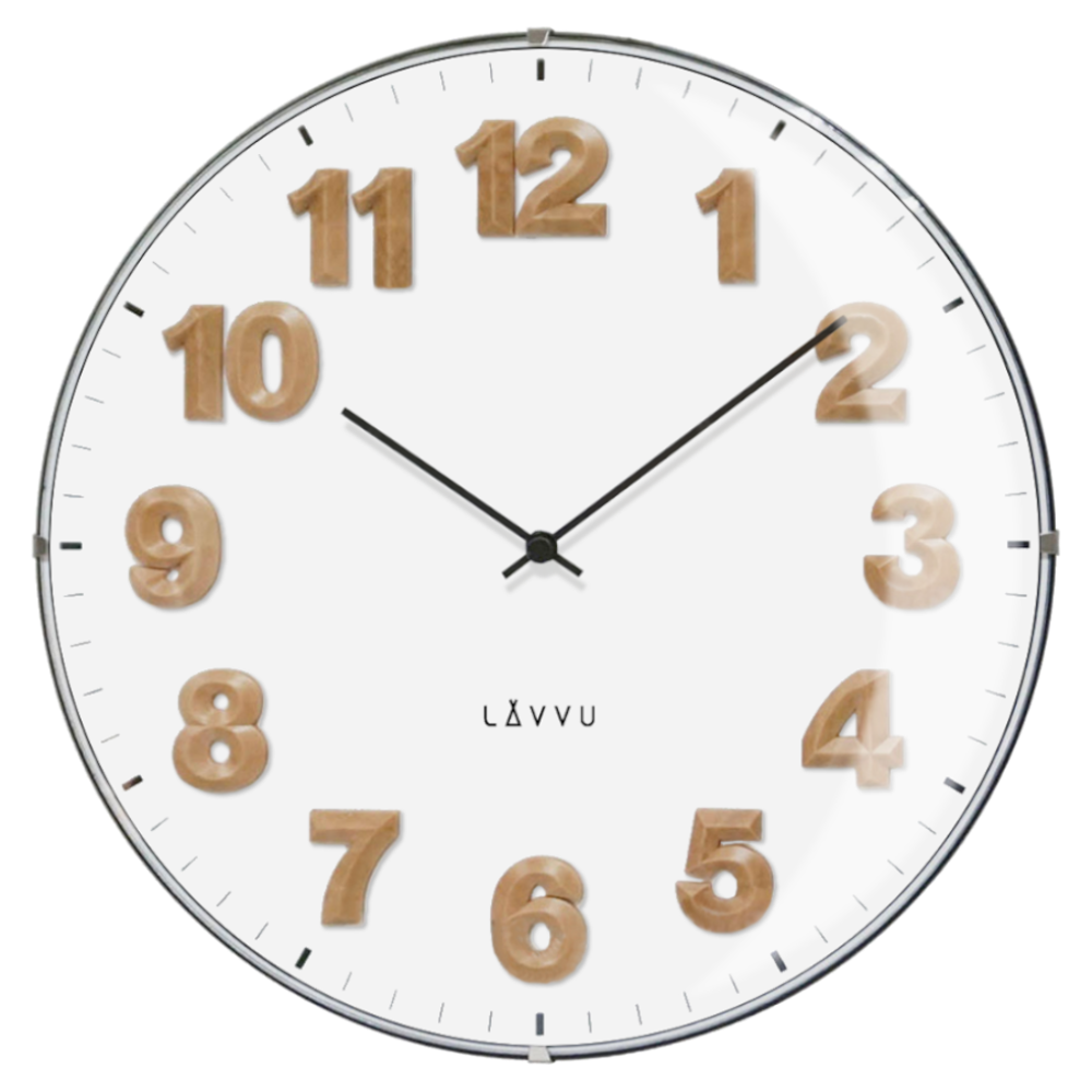 Bílé hodiny s dřevěnými čísly LAVVU HARMONY