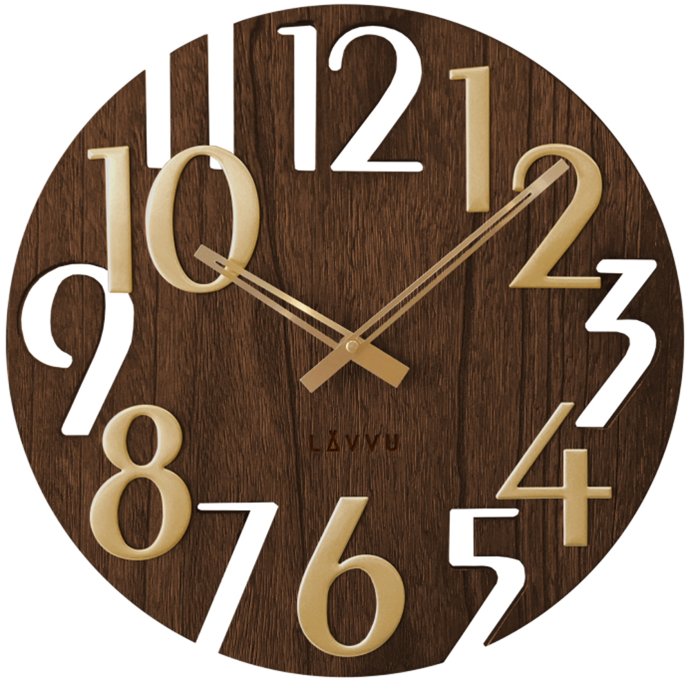 LAVVU Hnědé dřevěné hodiny LAVVU STYLE Brown Wood LCT1011